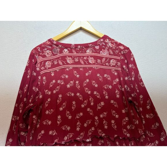 Knox Rose Womens Peasant Boho Tiered Dress Size L Burgundy Red Floral - Picture 10 of 11